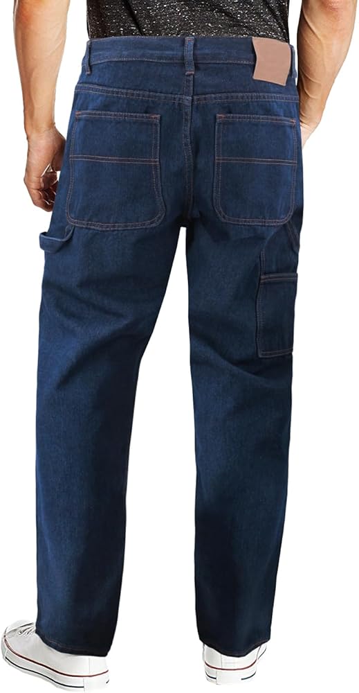 vkwear Men's Carpenter Work Jeans Hammer Loop Relaxed Fit Casual